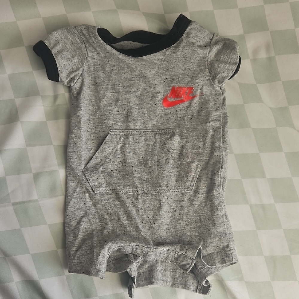 Nike Gray Short-Sleeve Baby Romper with Red Swoosh